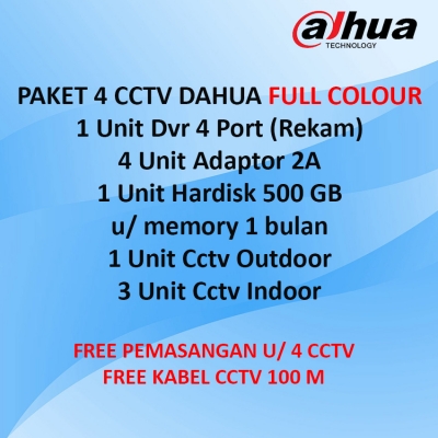Paket 4 CCTV merk Dahua Full Colour